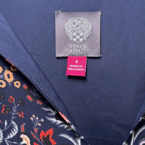 Vince Camuto Floral Chiffon Bell Sleeve Shift Dress Size 4 Notched V Neck - Picture 8 of 9